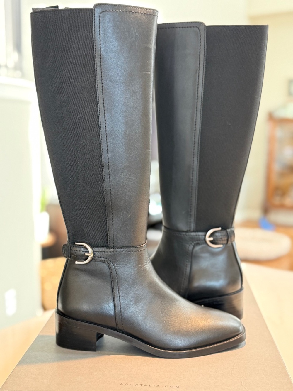 Aquatalia Roxy Tall Weatherproof Leather Riding Boots Black Size 6 NWT